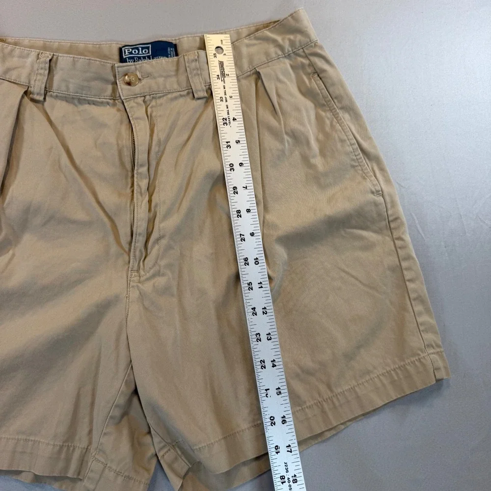 Polo Ralph Lauren Andrew Short Mens 33 Tan Khaki Pleated Cotton Chino Shorts